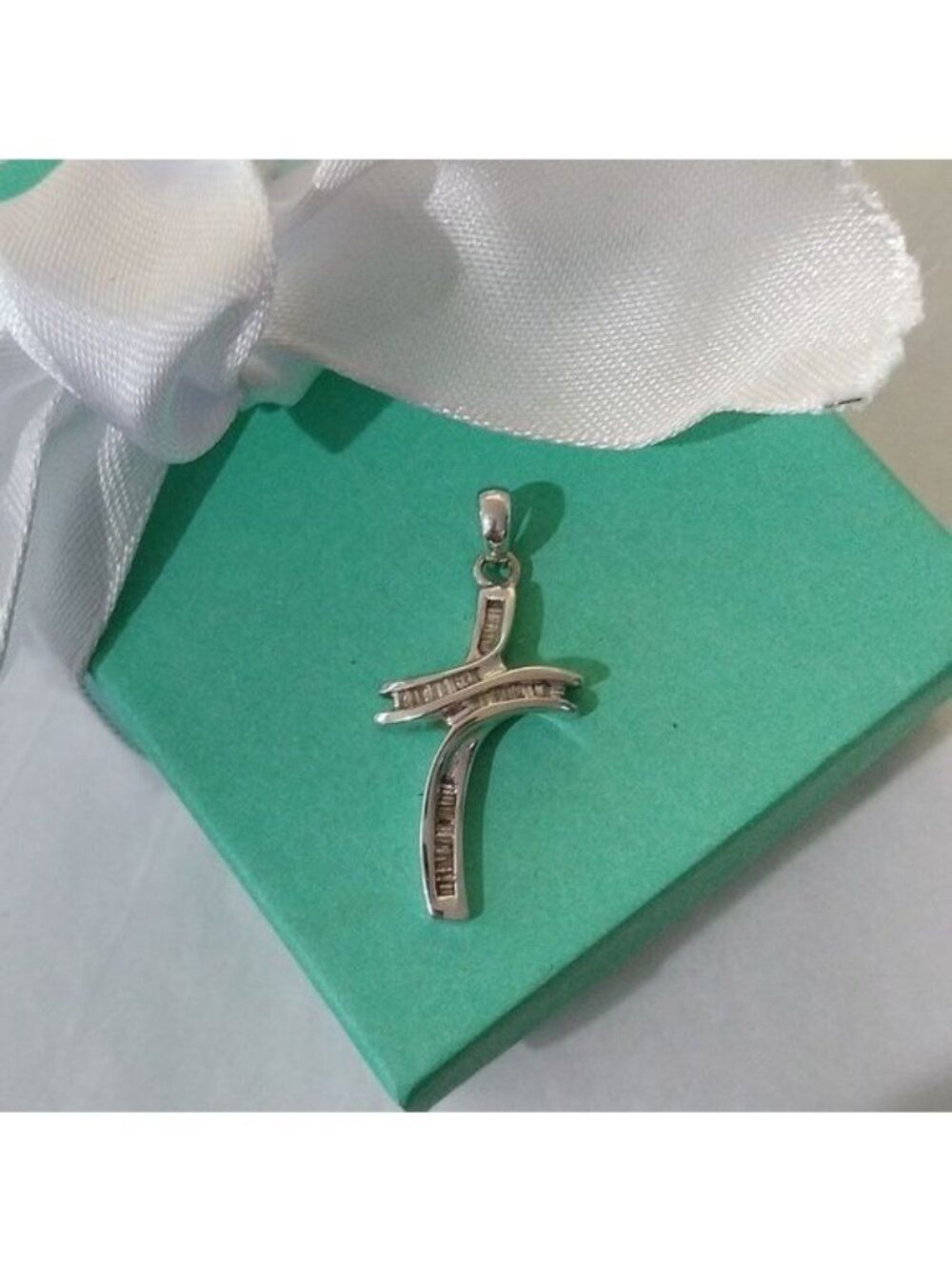 10k White Gold + Channel set Diamonds Cross Pendant